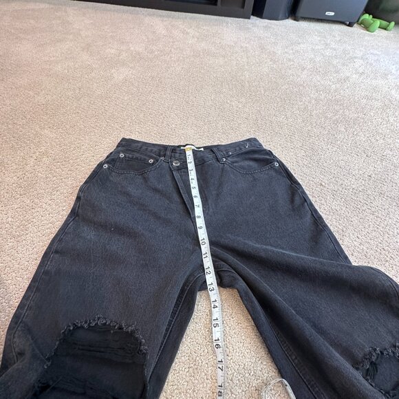 Glassons Jeans Asymmetrical Crossover Waist Straight Black Distressed Goth Sz 10 - Picture 9 of 16